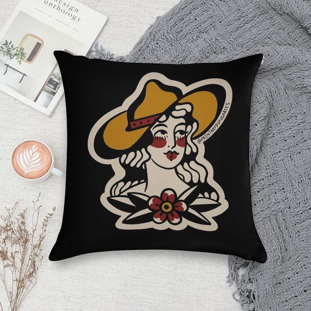 Traditional Cowgirl Tattoo Flash Soft Home Decor Throw Pillow