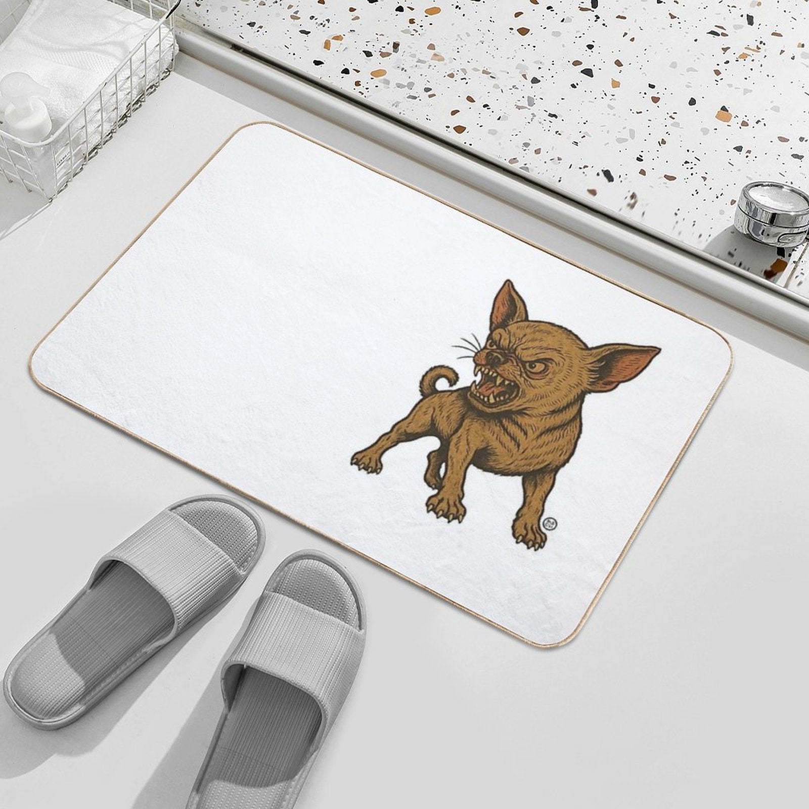 Fearless Japanese Style Angry Chihuahua - No Fear Vintage Japanese Yokai Style  High-Traffic Bath Mat