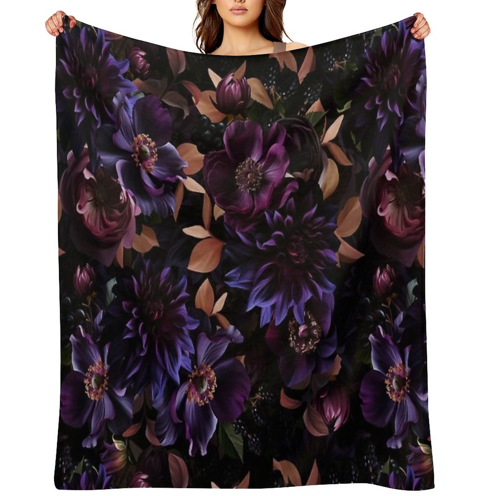 Mystic Moody Dark Florals Nightgarden Compact Throw Blanket
