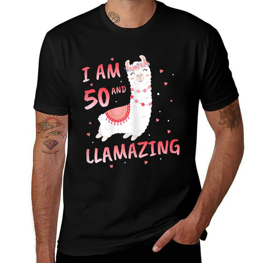 Womens I Am 50 Years Old And Llamazing Llama 50th Birthday  Lightweight T-Shirt