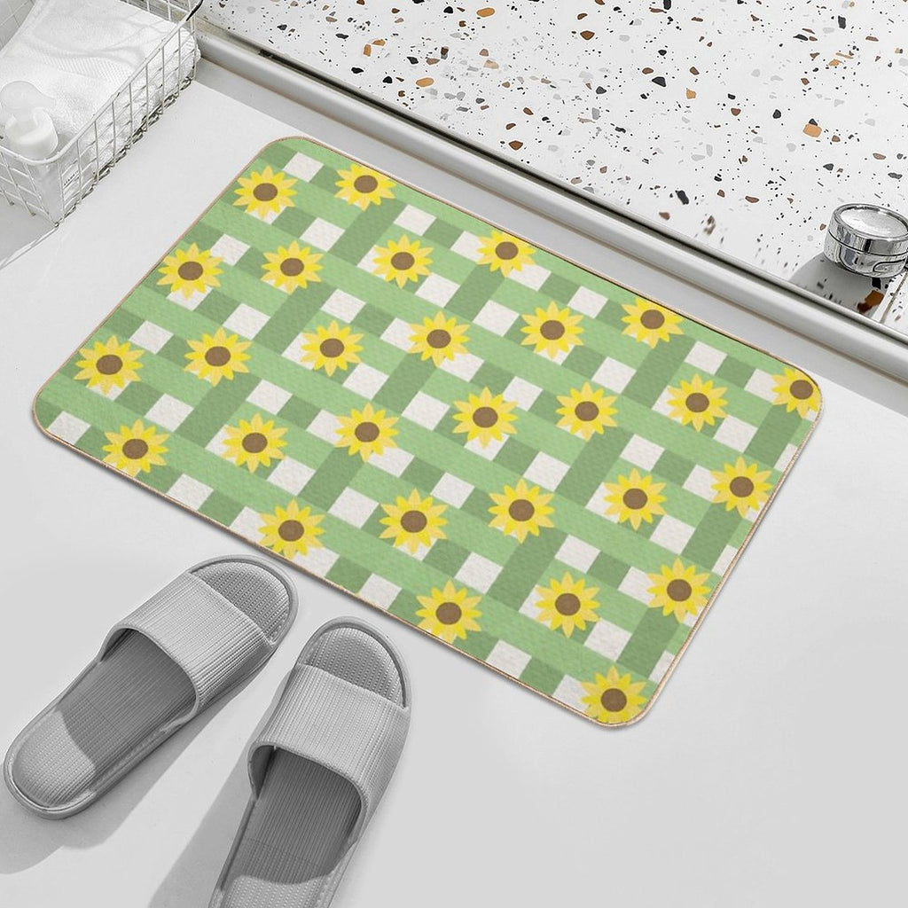 Sunflower Gingham Pattern Durable Bath Mat