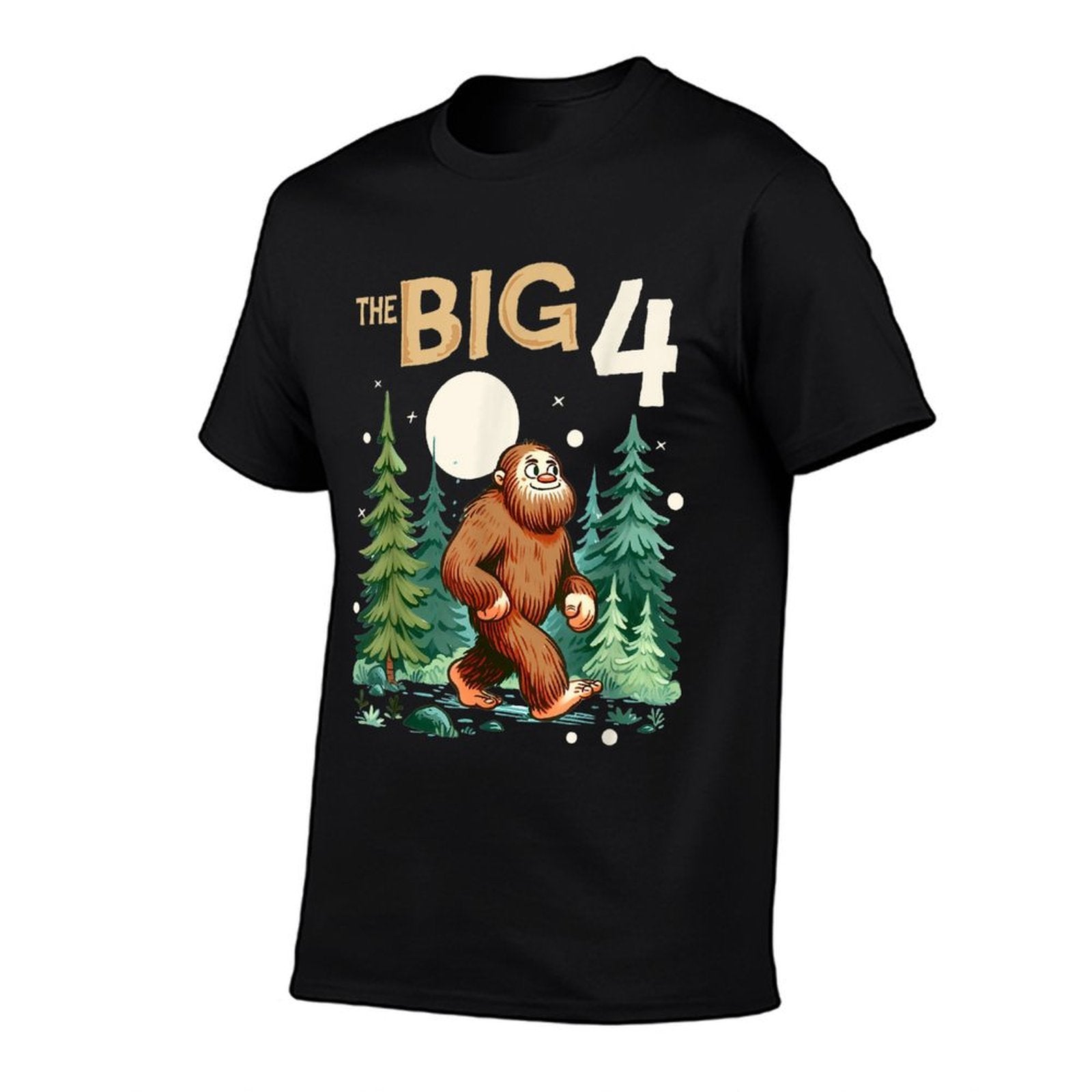 4th Birthday Bigfoot Birthday Party The Big 4 Sasquatch  Rolled Sleeves T-Shirt