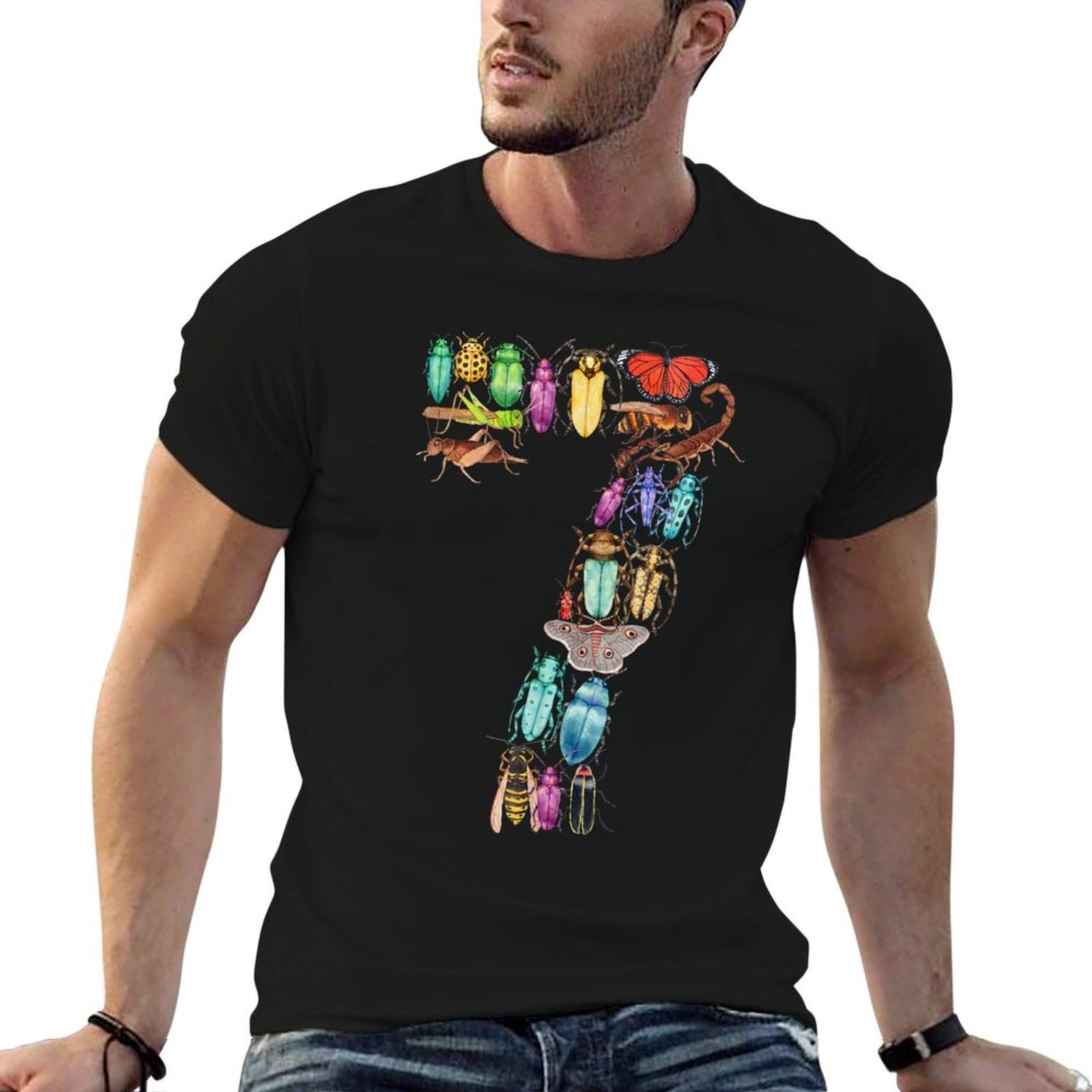 7th Birthday Bugs Insects Beetles Boys Kids 7 Years Old  Durable T-Shirt