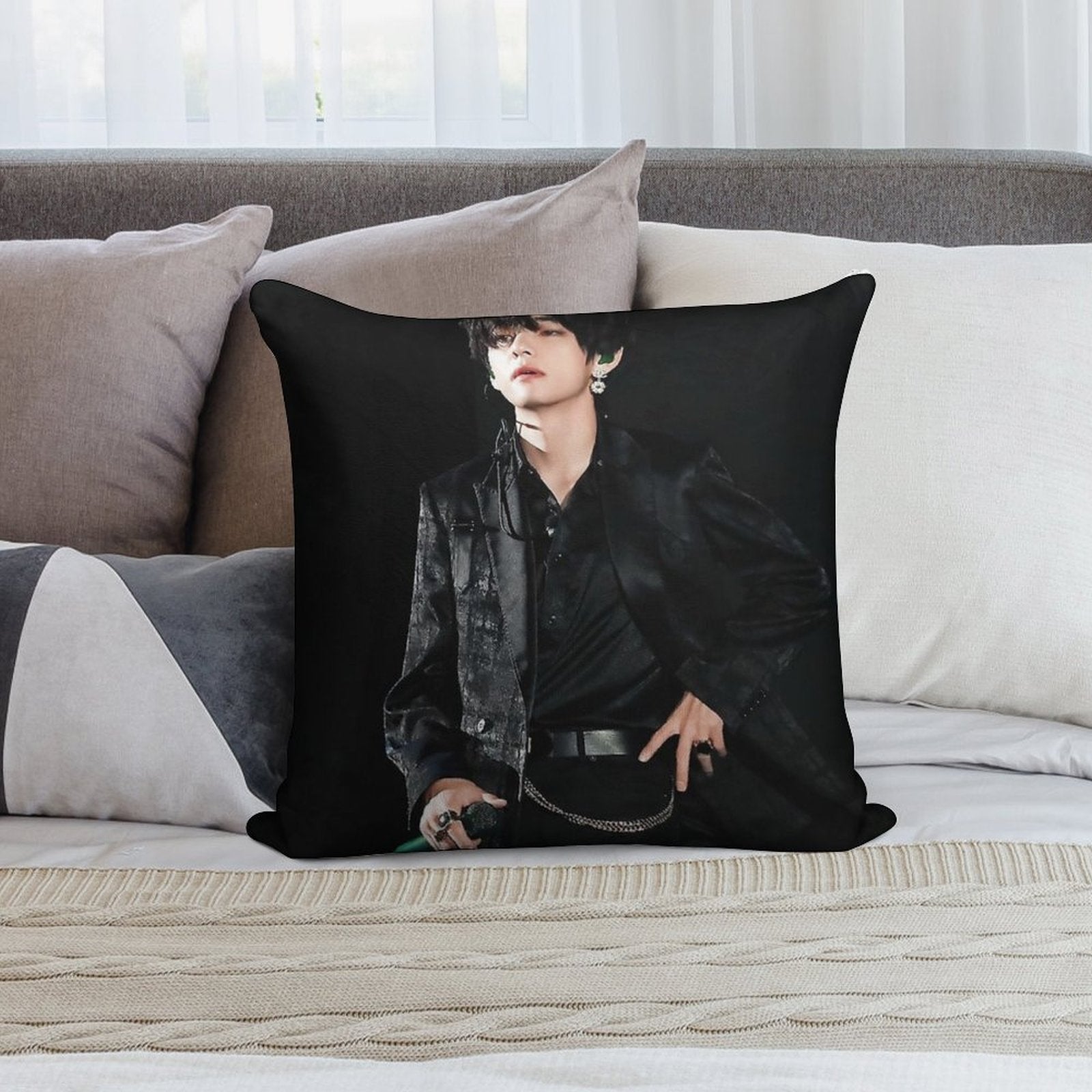 V in All Black Soft Hidden Zipper Throw Pillow