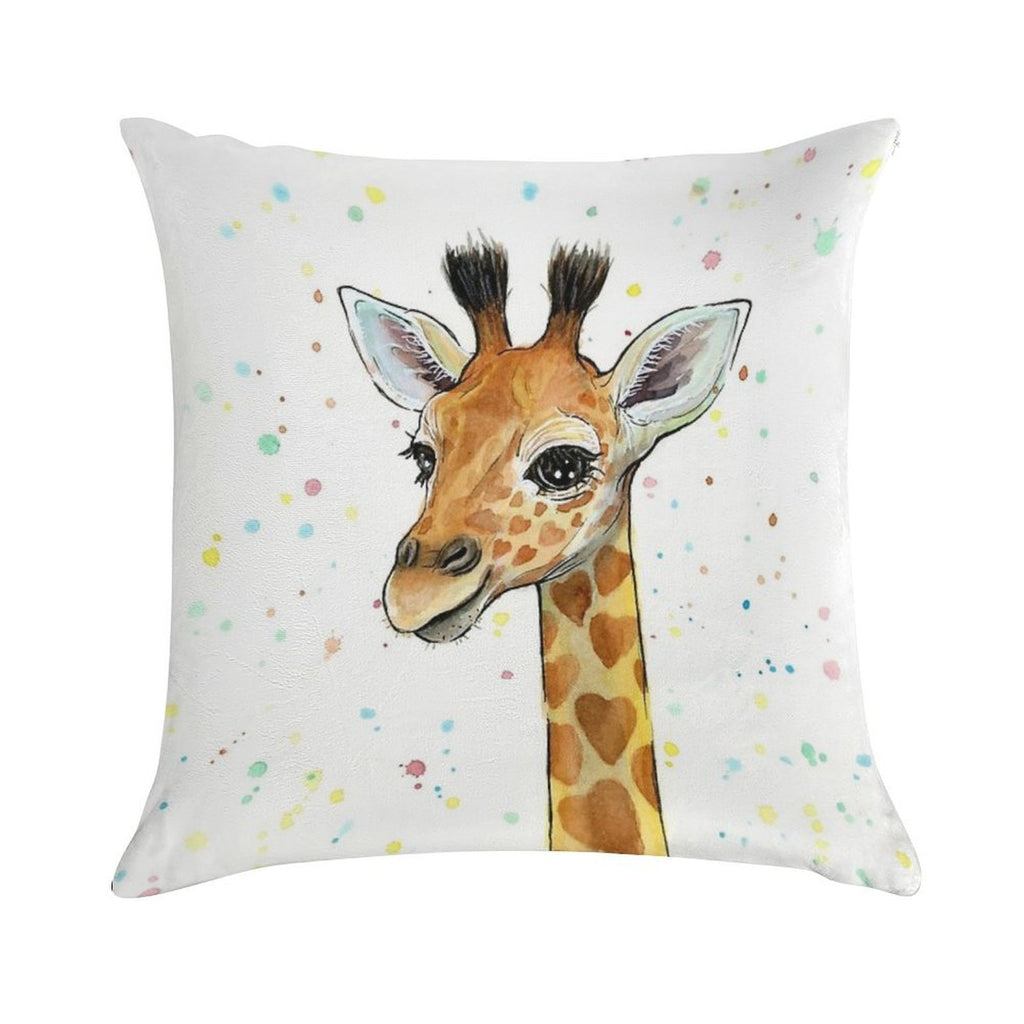 Baby Giraffe with Hearts Watercolor Animal Soft Gift Ready Throw Pillow