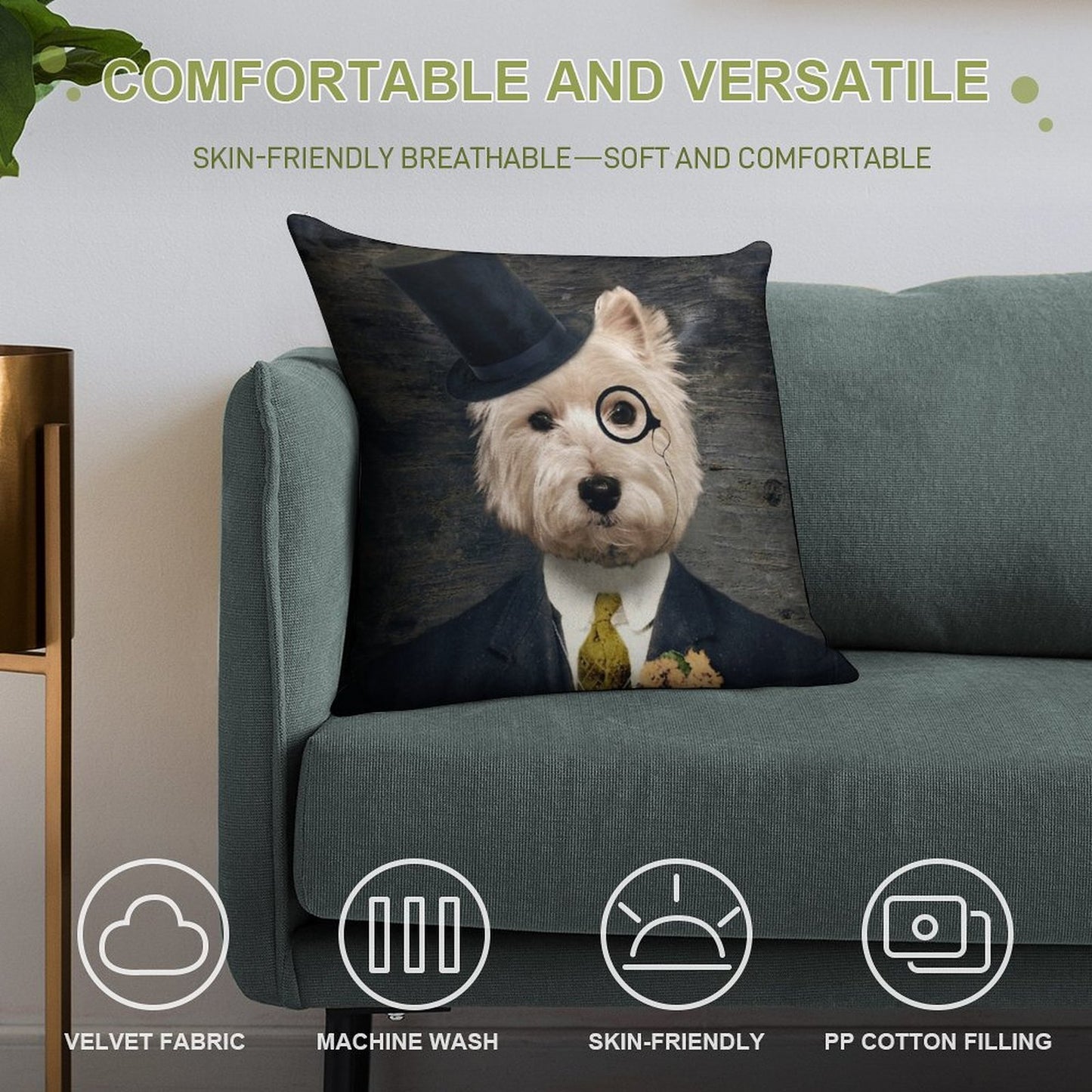 Westie Dog Art - Sir Bunty Soft Short Plush Fabric Throw Pillow