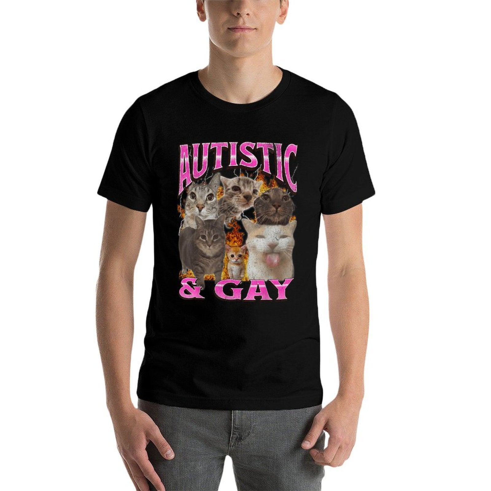 Autistic And Gay Funny Cat Meme Bootleg Graphic  Affordable Price T-Shirt
