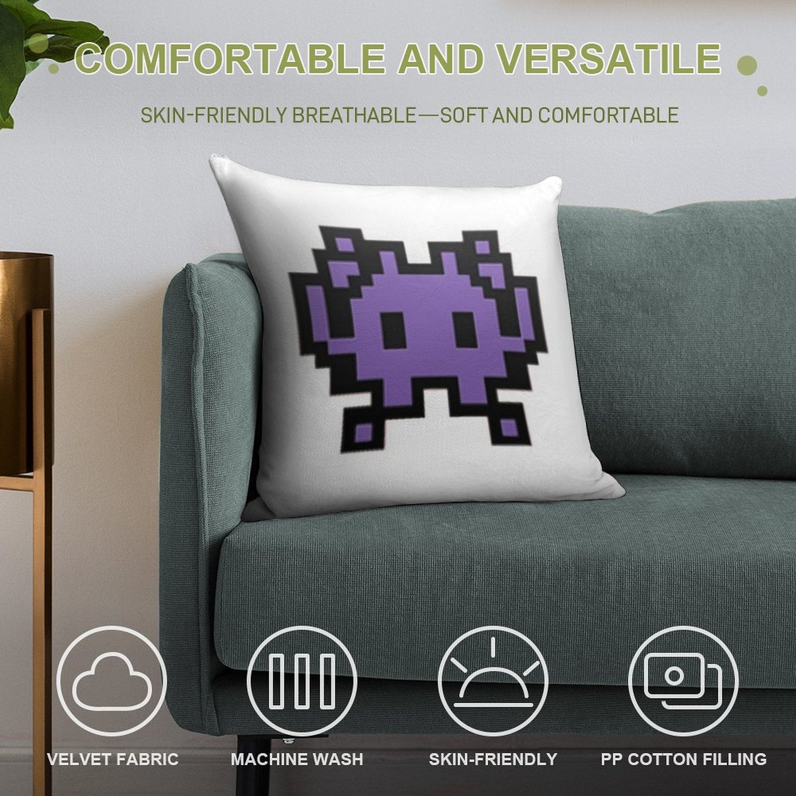 Alien Monster Emoji Soft Durable Construction Throw Pillow