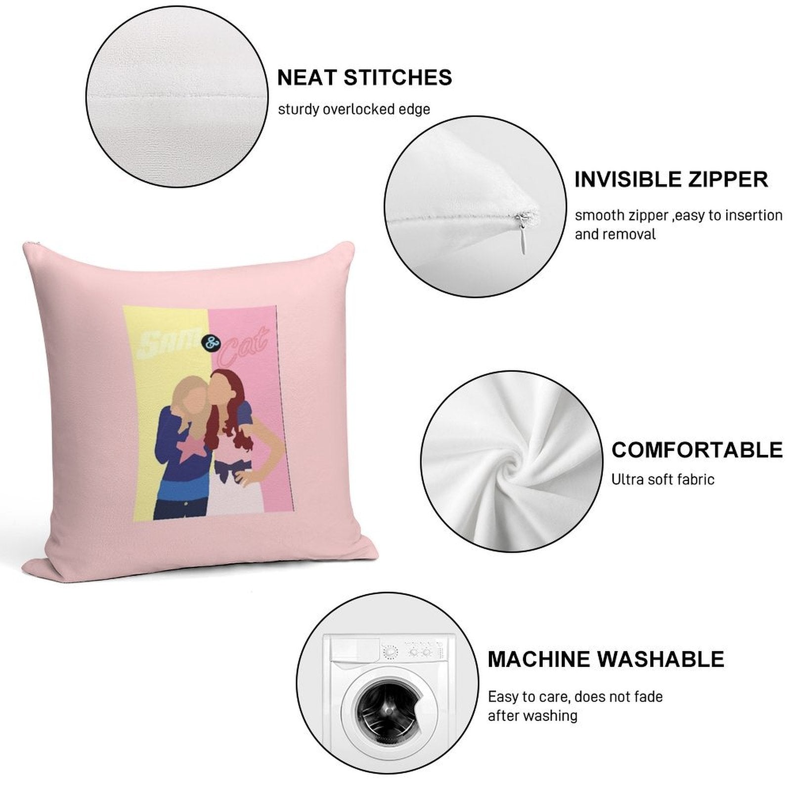 Sam And Cat Drawing Soft Reinforced Edging Throw Pillow