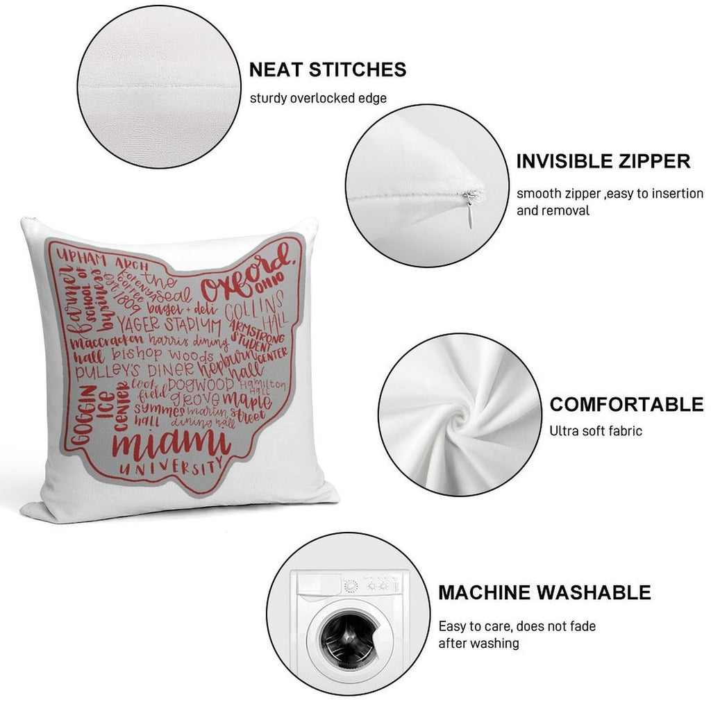 Miami University Ohio Art Print Soft Fade-Resistant Throw Pillow