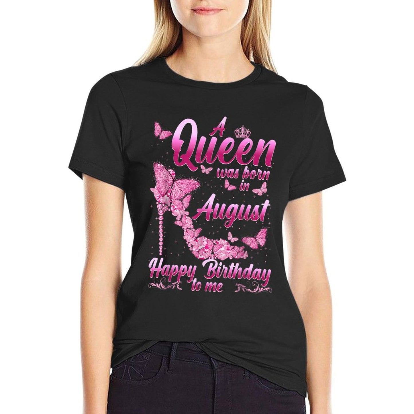 Womens August Is My Birthday Queen The Whole Month Girl  Heathered Texture T-Shirt