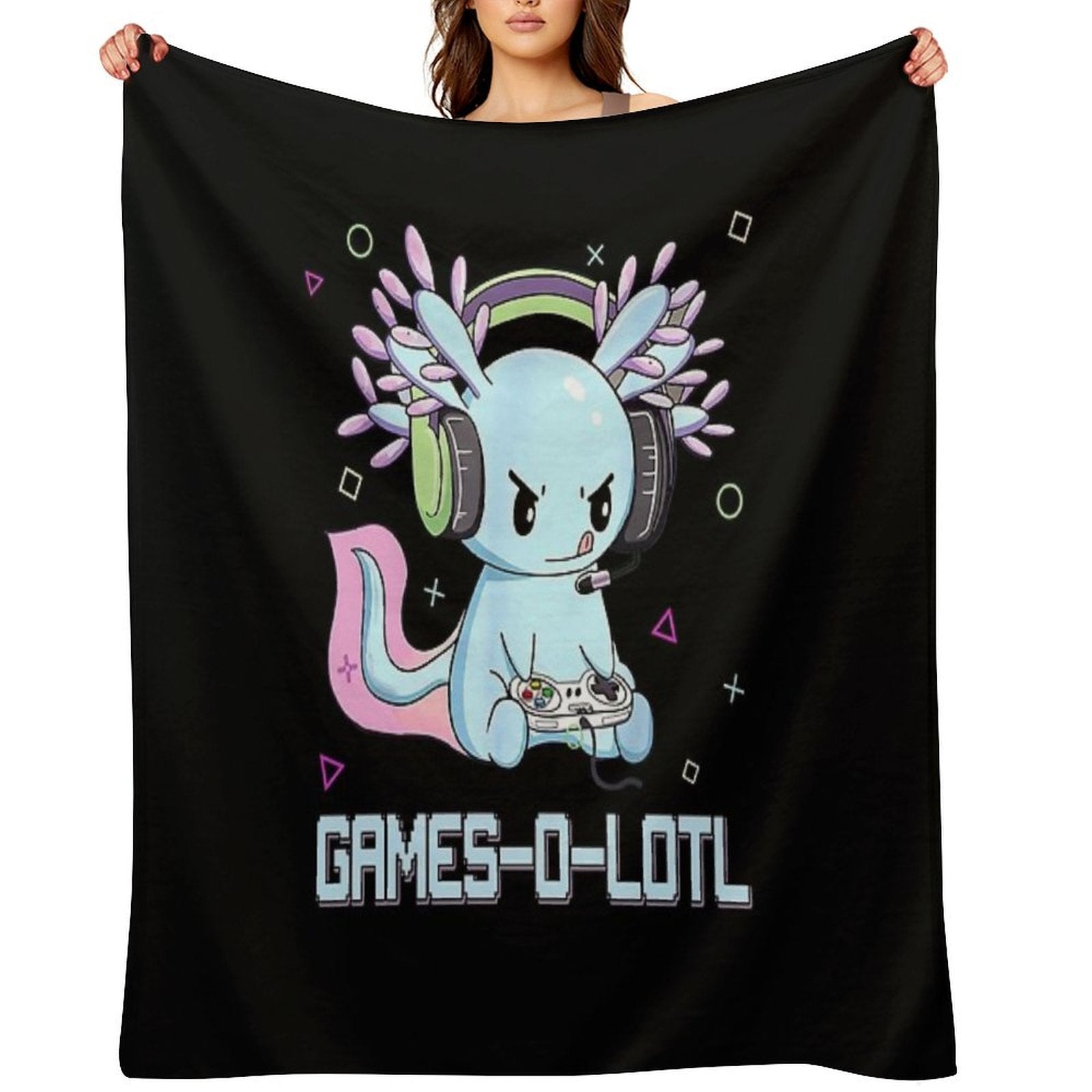 Gamesolotl Axolotl Video Gamer Kawaii Pastel Goth Anime Shrink-resistant Throw Blanket