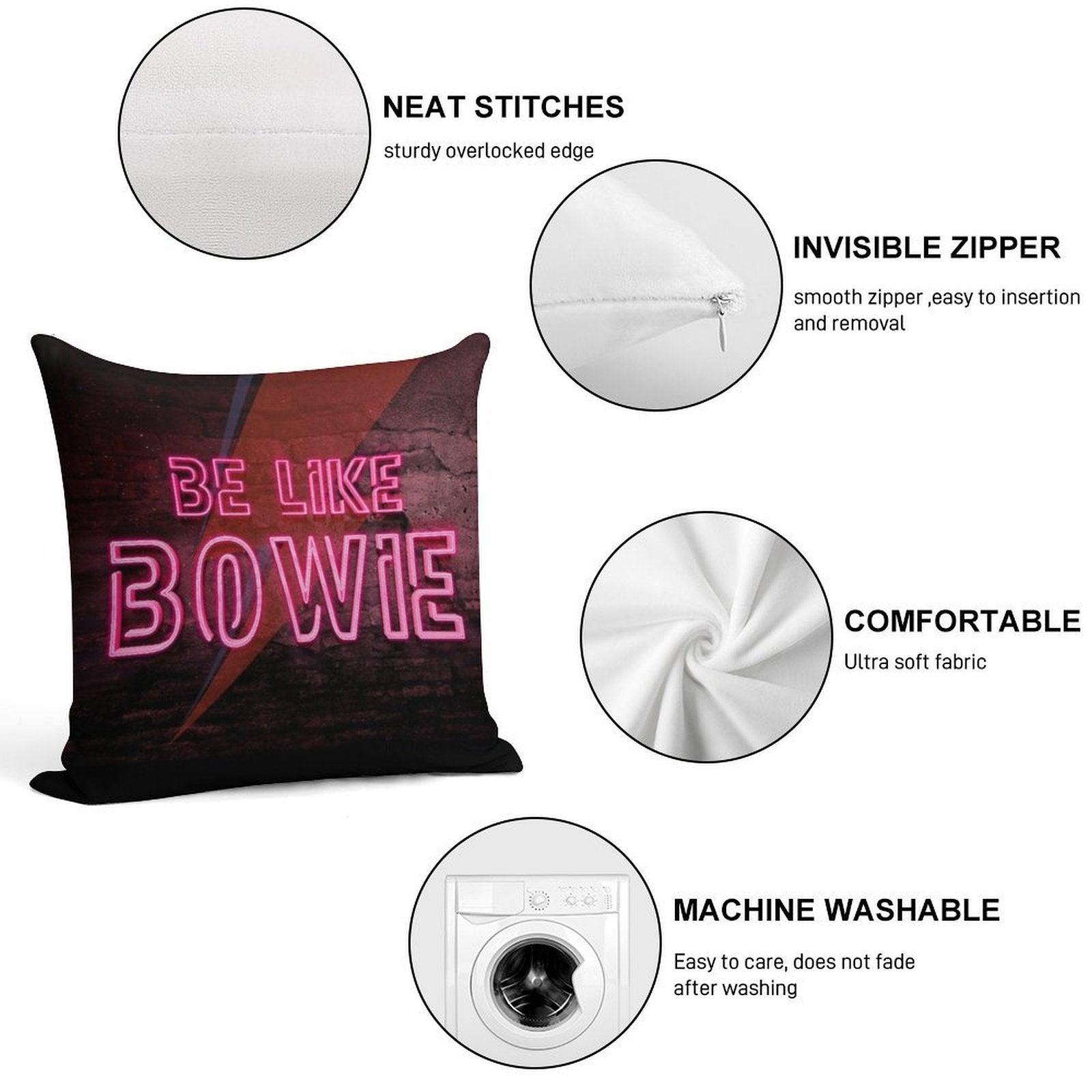 Be Like Bowie NEON EFFECT Prints, David Bowie Artwork, Bowie Poster Soft Luxury Feel Throw Pillow