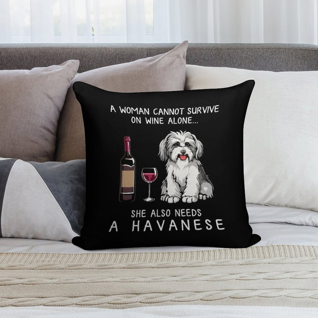Havanese And Wine Funny Dog Soft Home Decor Throw Pillow