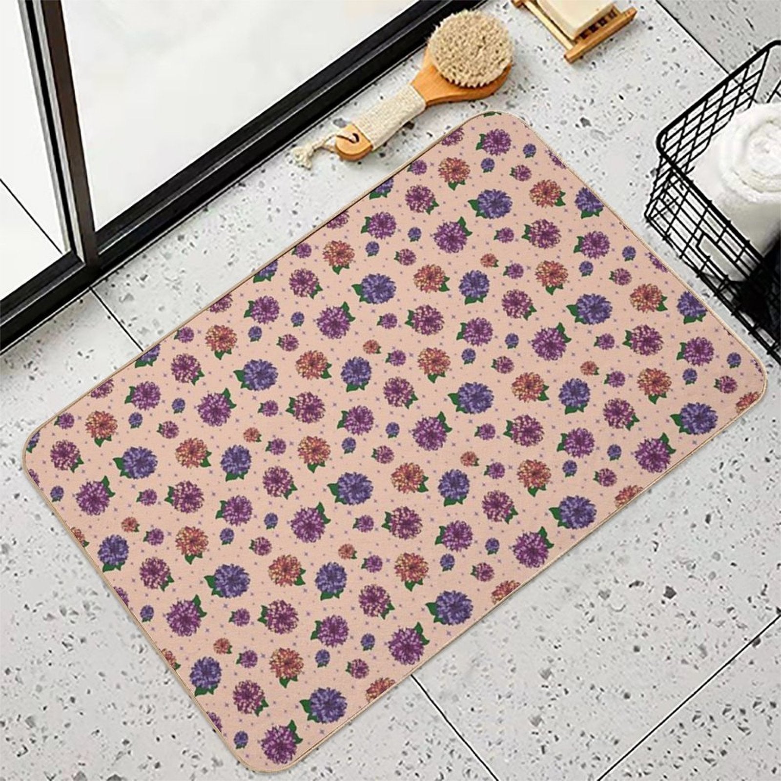 Dahlias Multicolored Peach  Repositionable Bath Mat