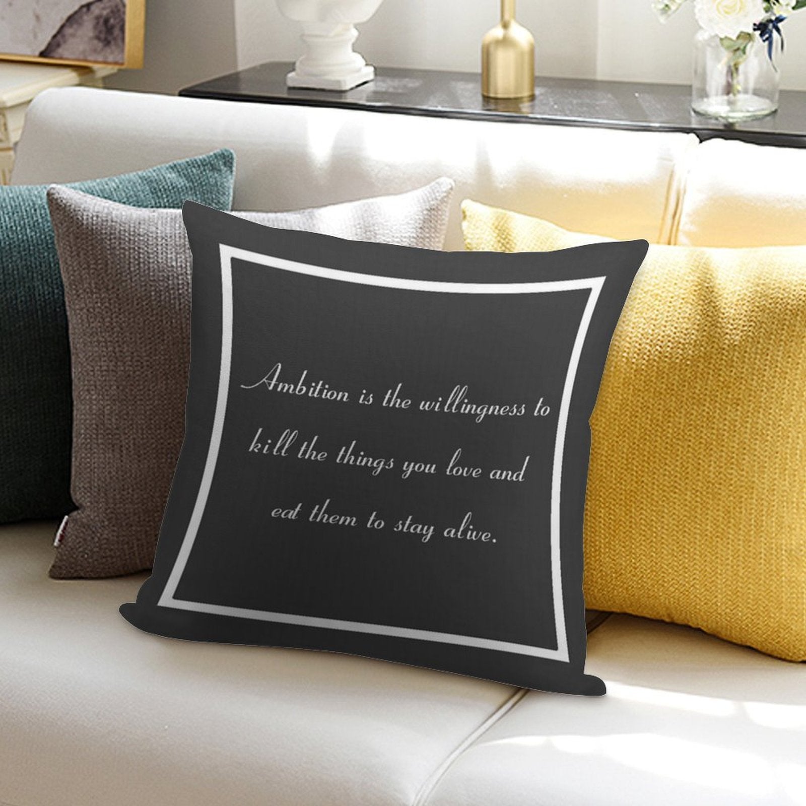 30 Rock Inspired Grey TV Show Jack Donaghy Quote Ambition (BEST TO BUY STICKER FROM THIS DESIGN) Soft Skin-Friendly Throw Pillow
