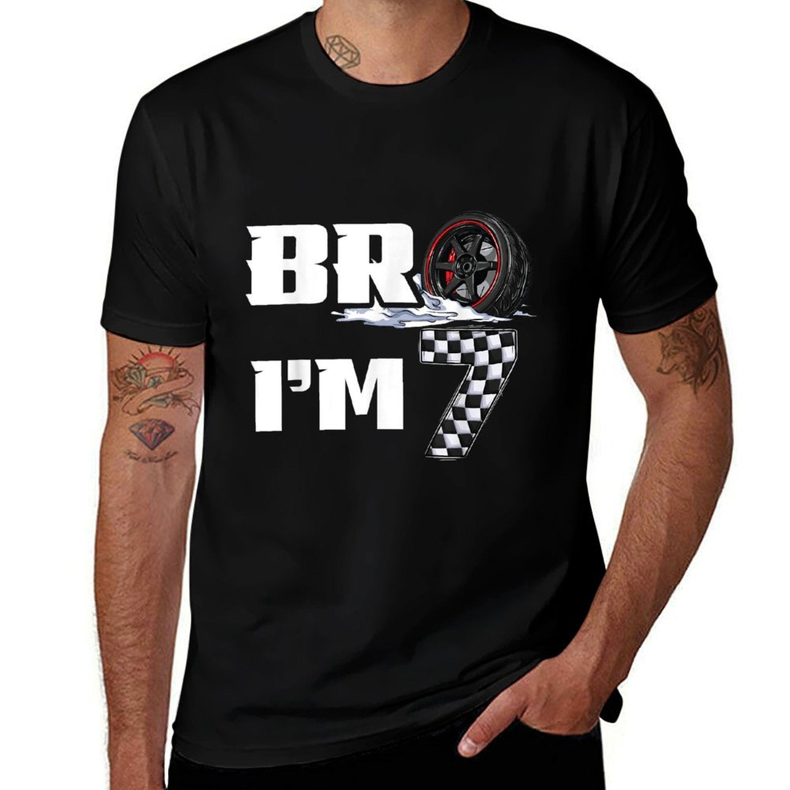 7th Birthday Boy Pit Crew Bro I’m 7 Year Old Race Car Racing  Cotton T-Shirt