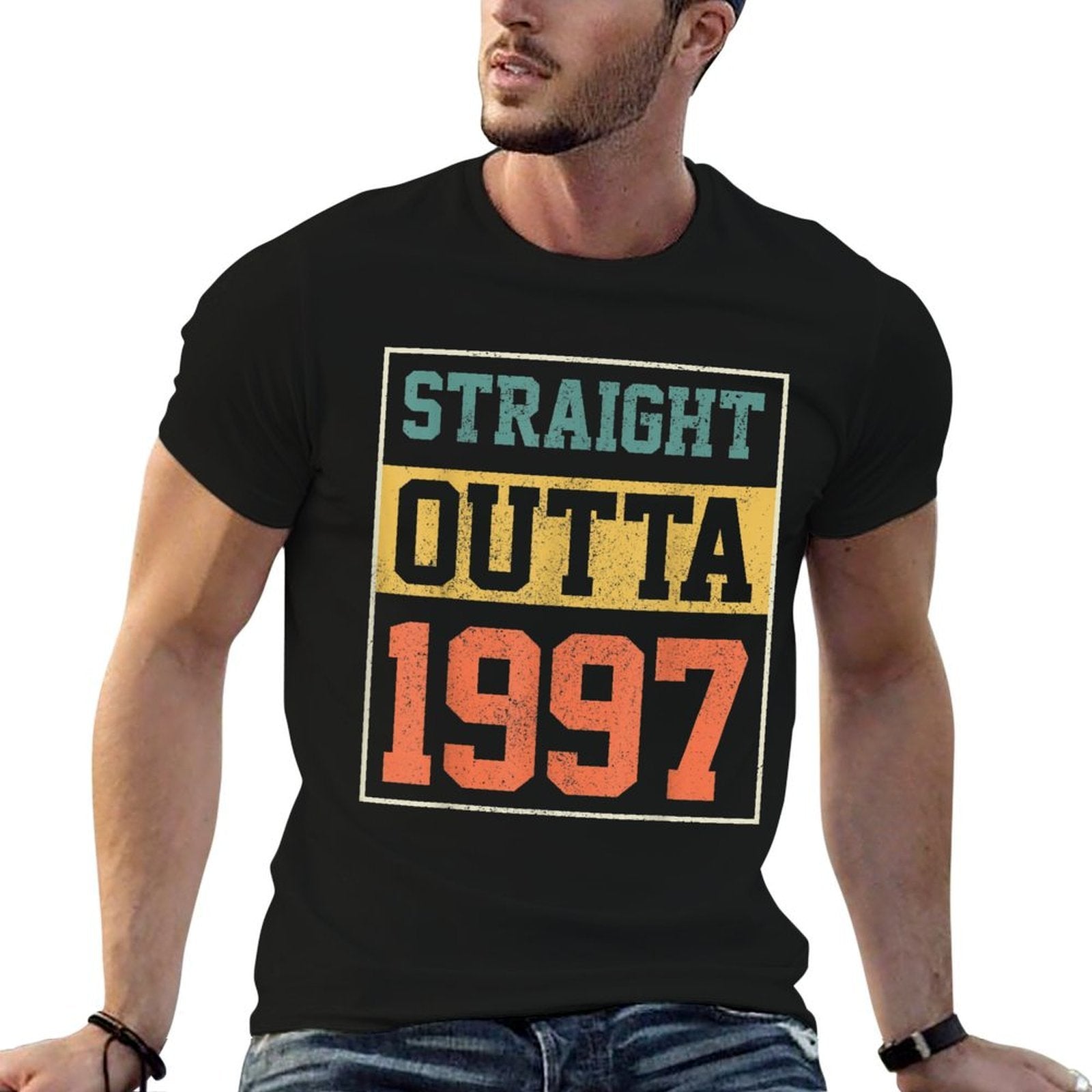 Straight Outta 1997 Men Women Vintage 25th Birthday  Fade-proof Color T-Shirt