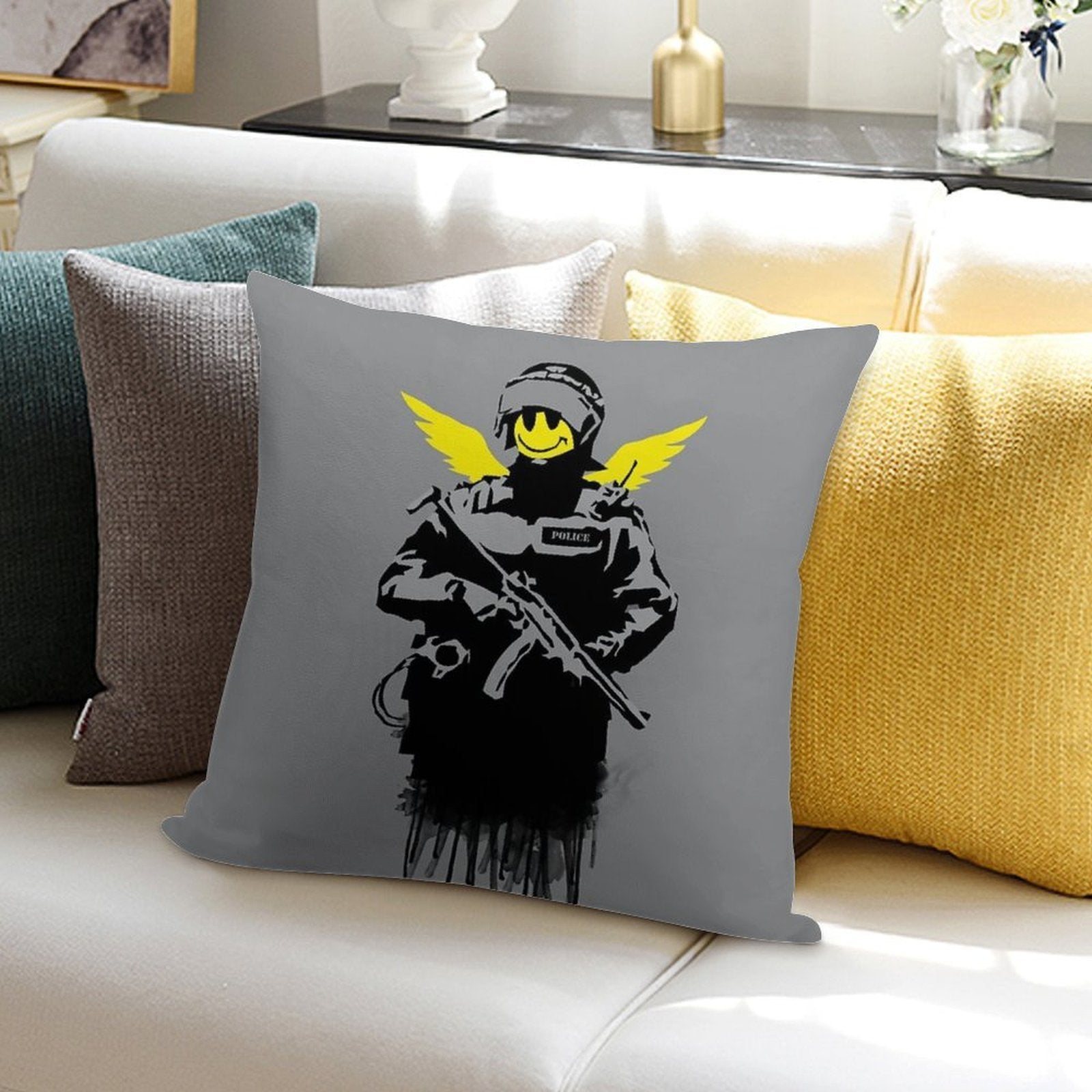 Banksy Riot Police Soft Anti-Pilling Throw Pillow