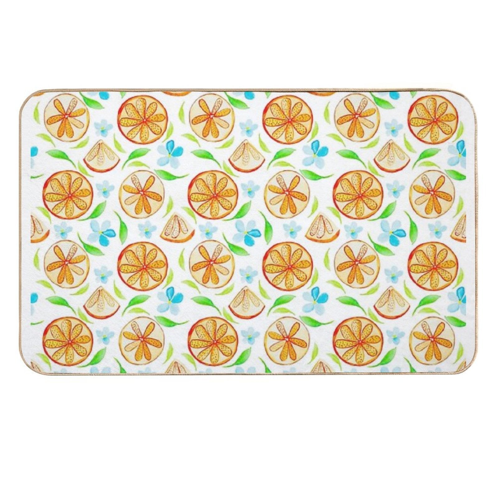 Oranges And Blue Blossoms Watercolour  Eco-Friendly Bath Mat