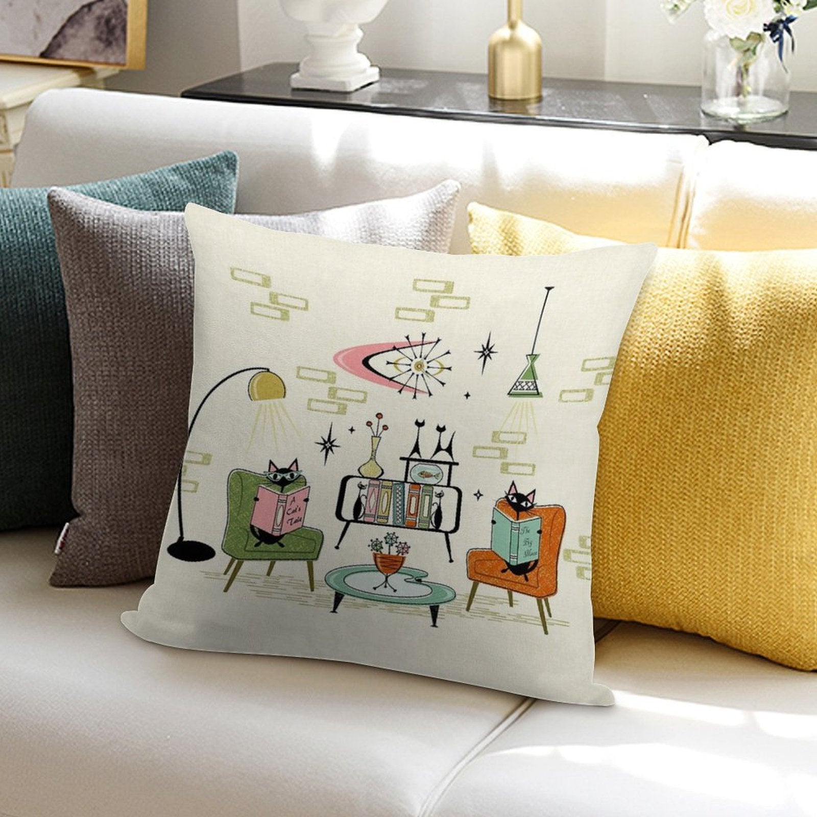 Cozy Cats' Den ©studioxtine Soft Gift Ready Throw Pillow