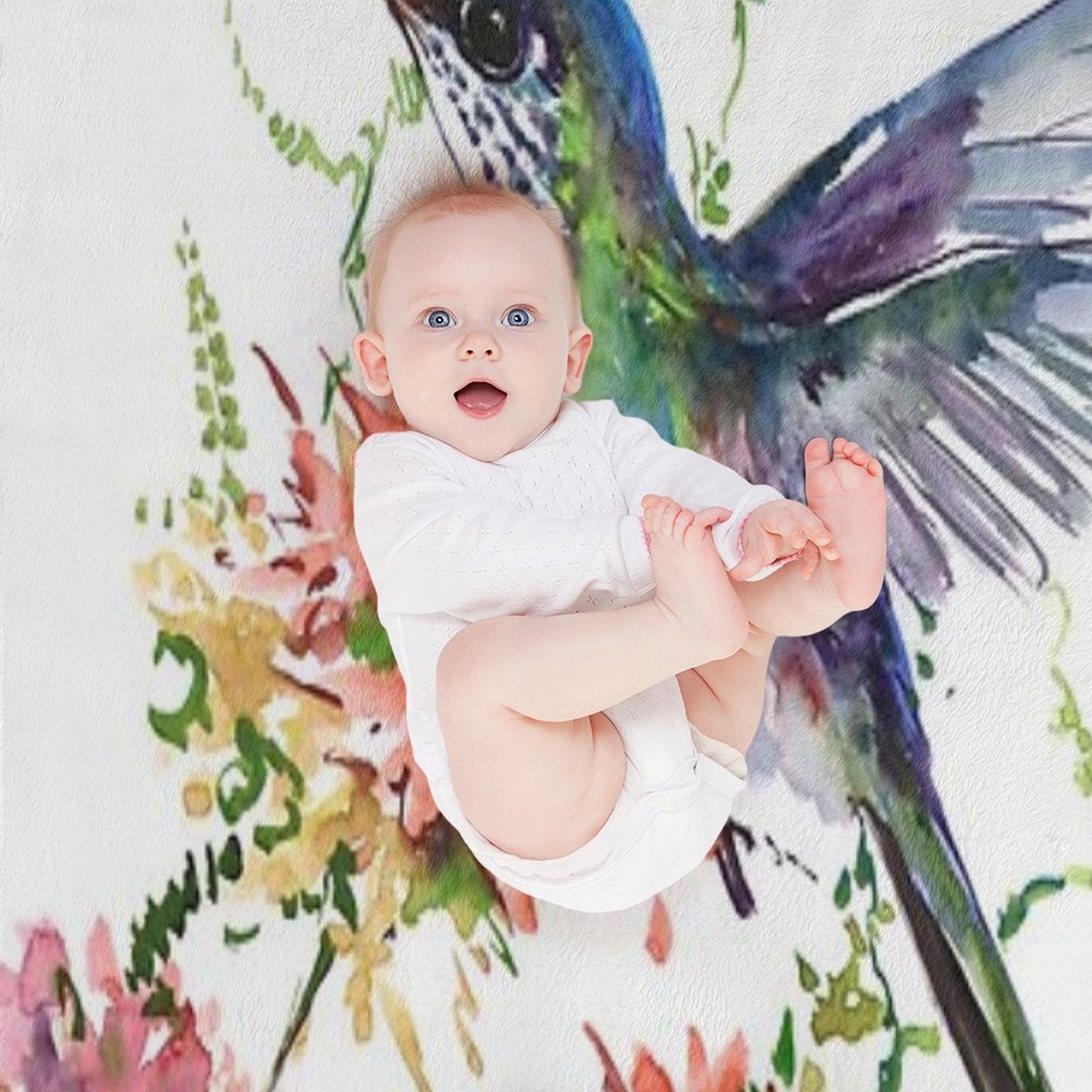 Hummingbird And Flowers Compact Throw Blanket