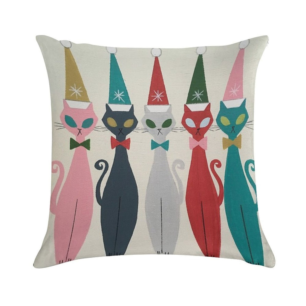 Multicolor Kitty Santa Soft Washable Throw Pillow