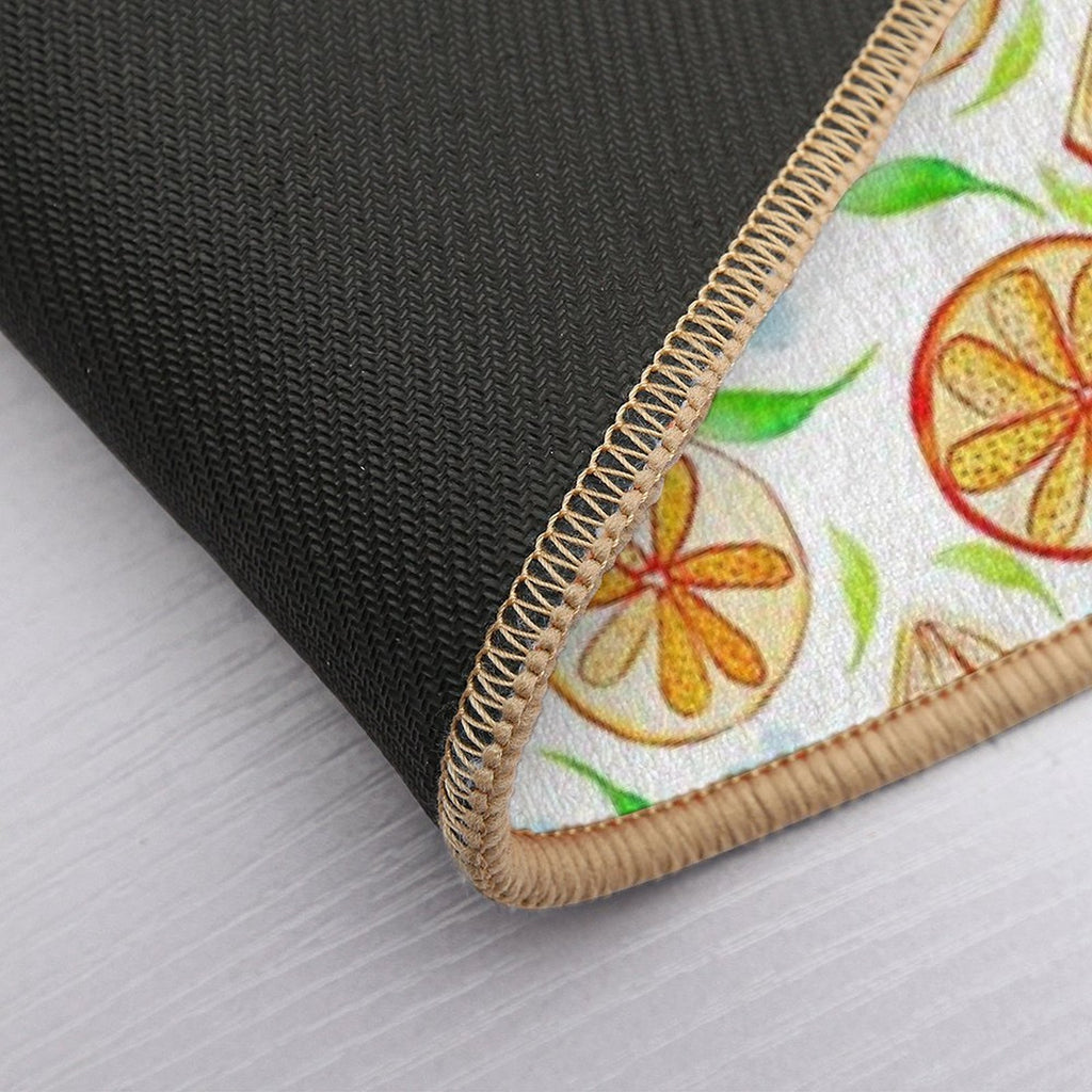 Oranges And Blue Blossoms Watercolour  Eco-Friendly Bath Mat