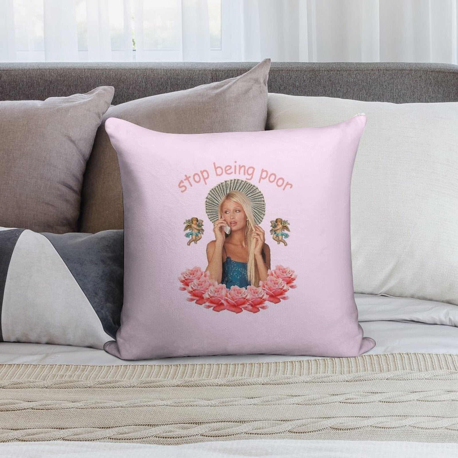 Paris Hilton 'Stop Being Poor' Soft Skin-Friendly Throw Pillow