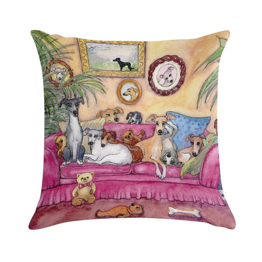 This Is Our Sofa. So - Where's Yours Greyhounds And Whippets on The Couch. Soft Anti-Pilling Throw Pillow