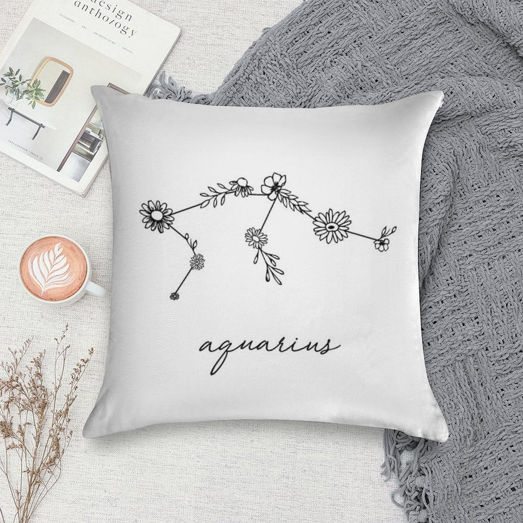 Aquarius Zodiac Wildflower Constellation Soft Durable Construction Throw Pillow