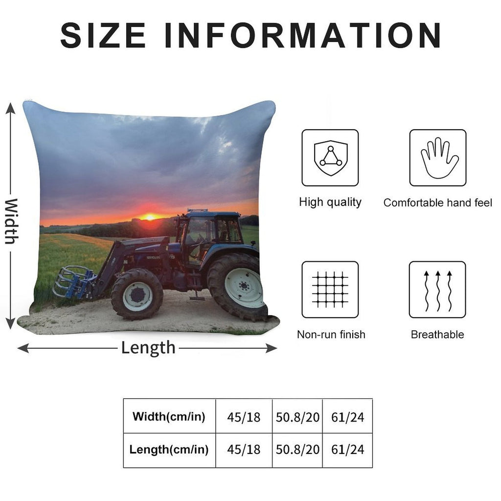 New Holland Tractor at Sunset Soft Short Plush Fabric Throw Pillow