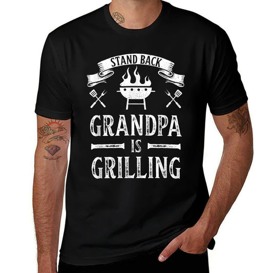 Stand Back Grandpa Is Grilling BBQ Barbecue Fathers Day Gift  Fade-proof Color T-Shirt