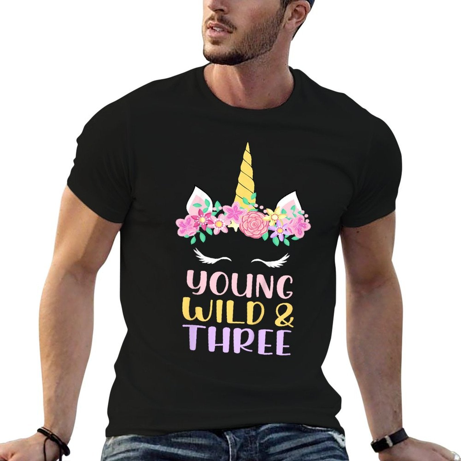 Kids Young Wild Three Unicorn Lover 3rd Birthday Party Kids  Classic T-Shirt