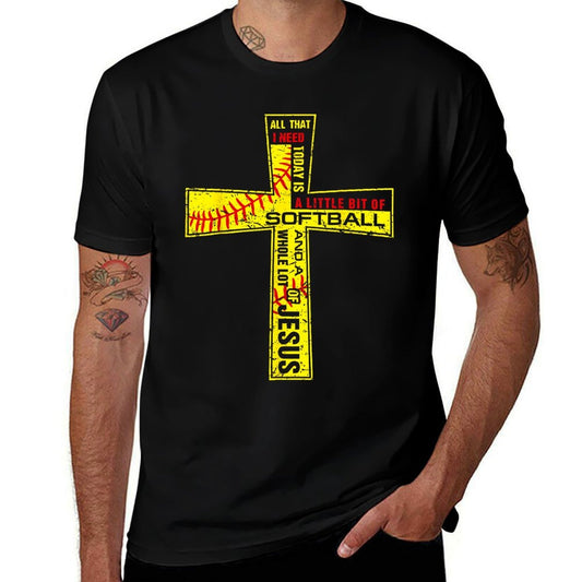Softball Girl Christian Cross Faith I Need Softball & Jesus  Classic T-Shirt