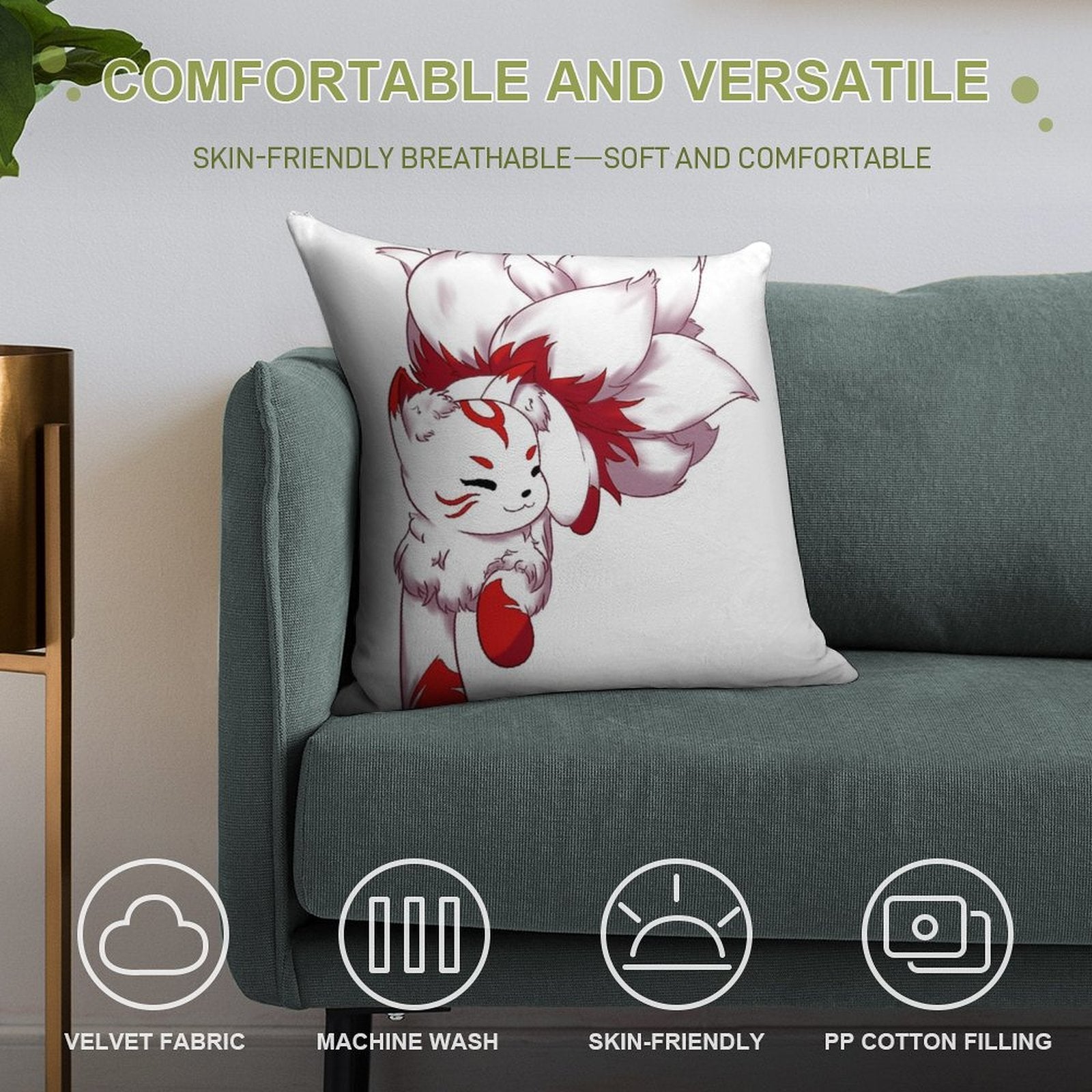 Kitsune Soft Anti-Pilling Throw Pillow