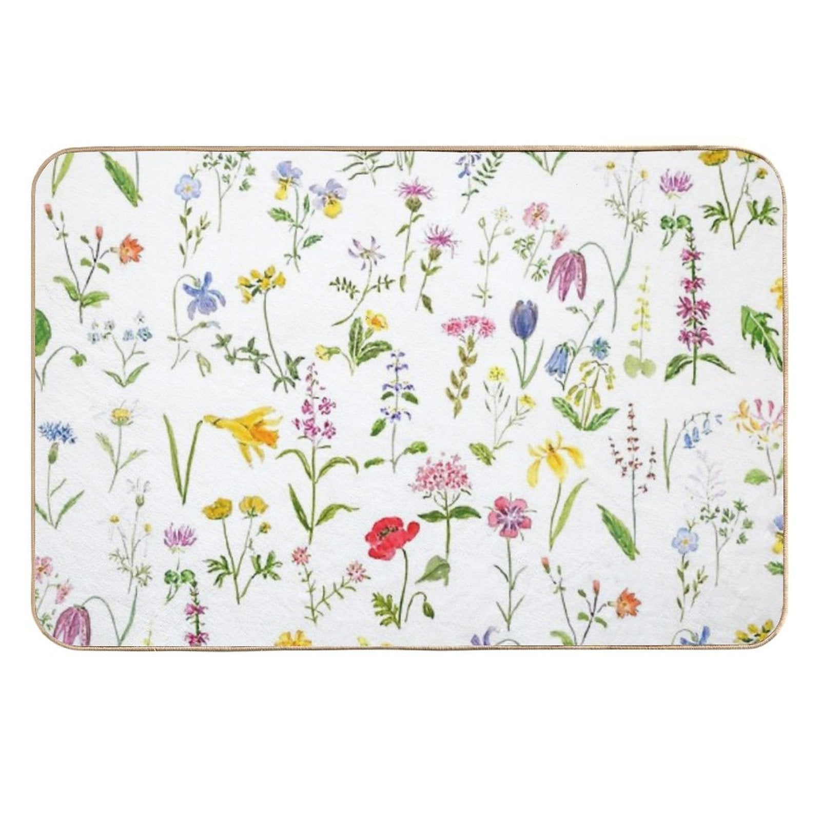 Hand Painted Botanical Colorful Countryside Wildflowers Watercolor Painting  Rapid-Drying Bath Mat