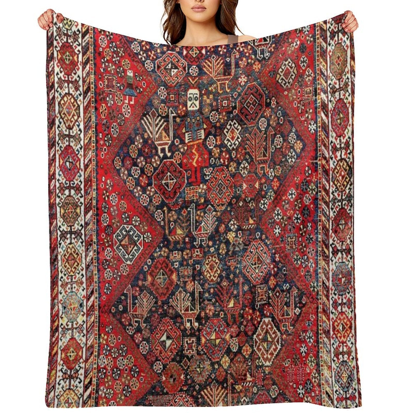 Qashqa’i Fars Southwest Persian Nomad Rug Print Premium Throw Blanket
