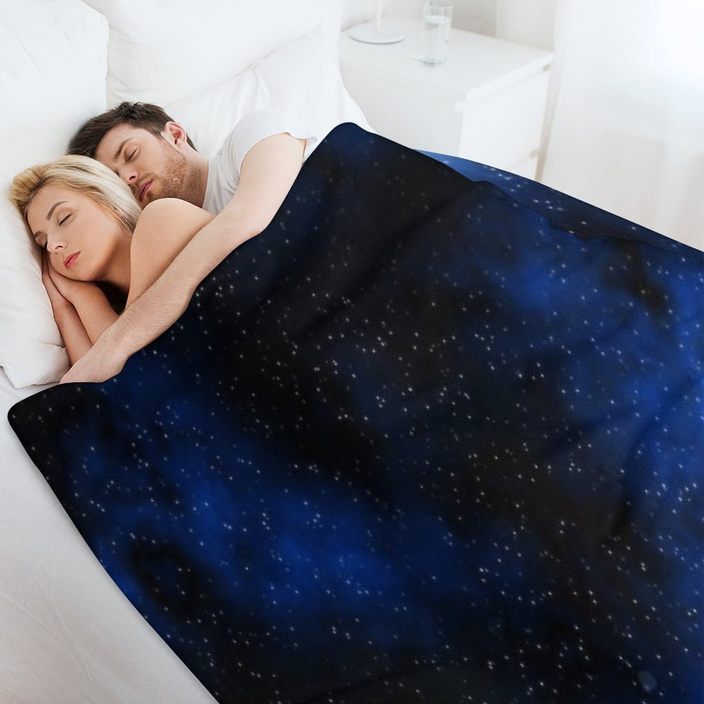 Dark Space with Tiny Sparkle Stars, Black And Blue, Glitter Star Dust Starry Constellation, Galaxy, Outer Space, Universe Machine-washable Throw Blanket