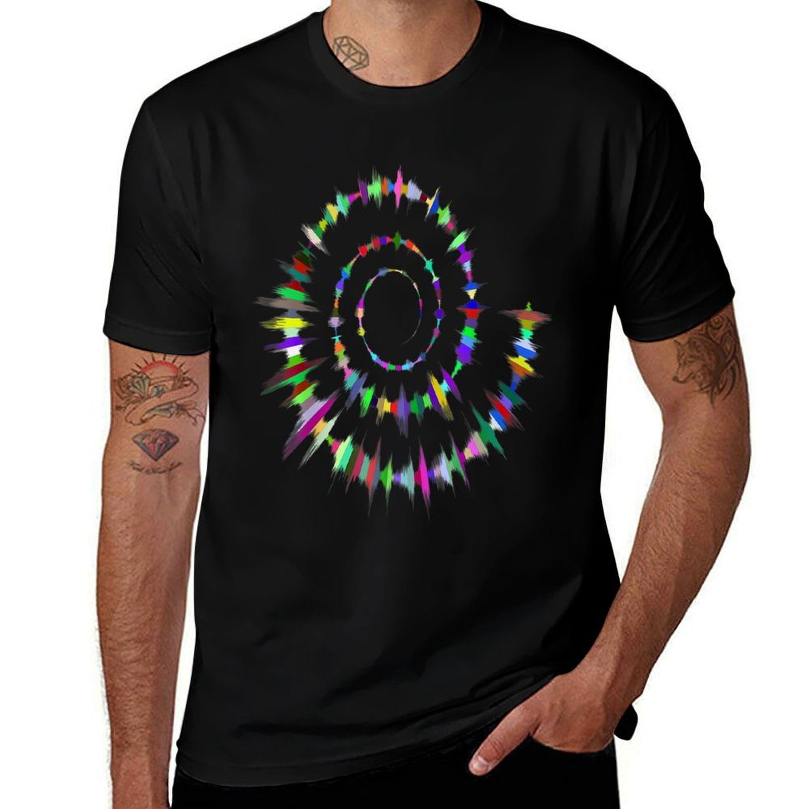 FUN SPIRAL TEE. MUSIC WAVE SOUND ABSTRACT ART AUDIO COLORFUL  High-quality Stitching T-Shirt