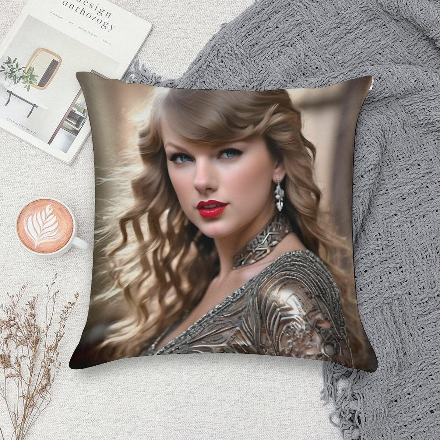 Taylor Swift Portrait V2 Soft Short Plush Fabric Throw Pillow