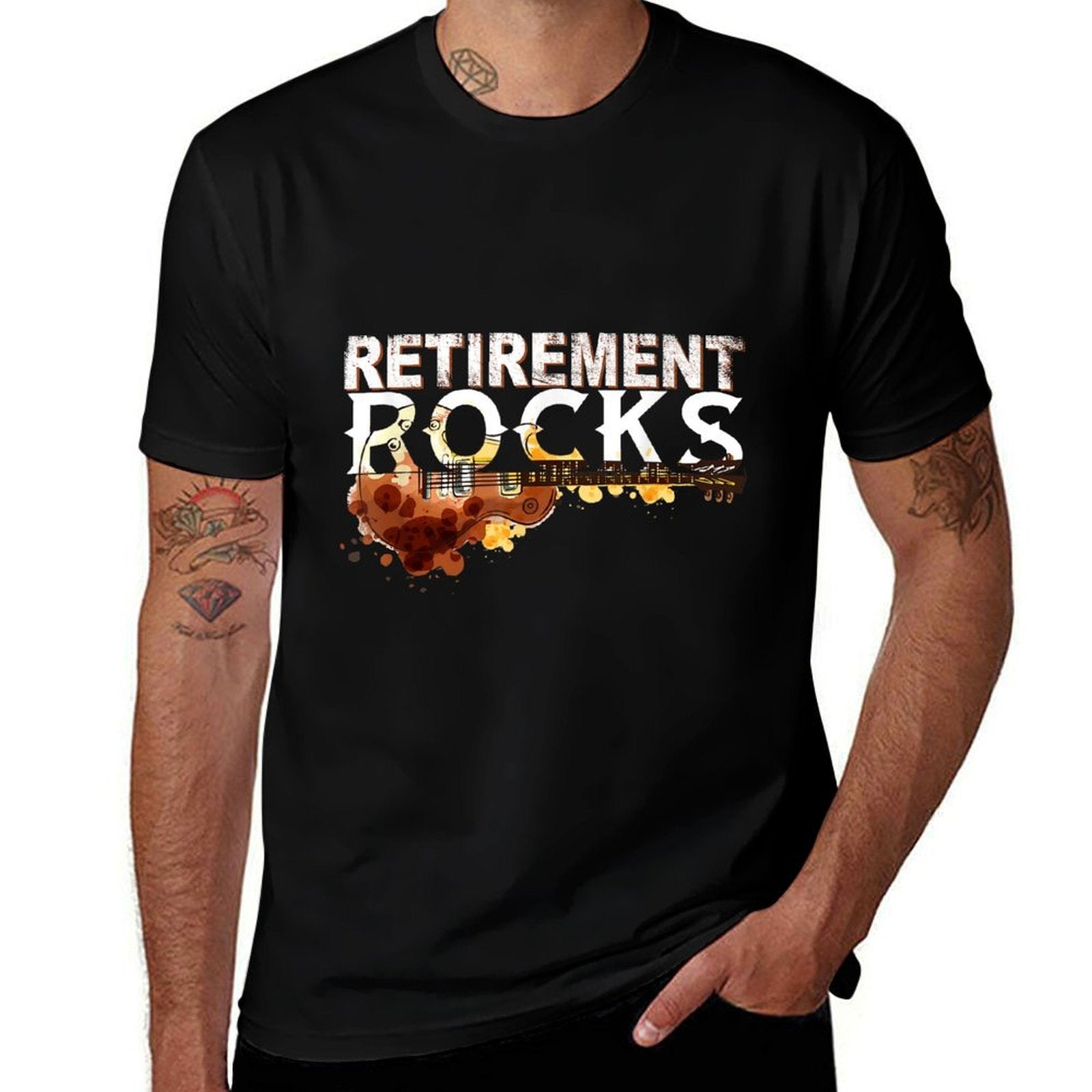 Retirement Rocks Guitar Old Rockers Retired  Fade-proof Color T-Shirt