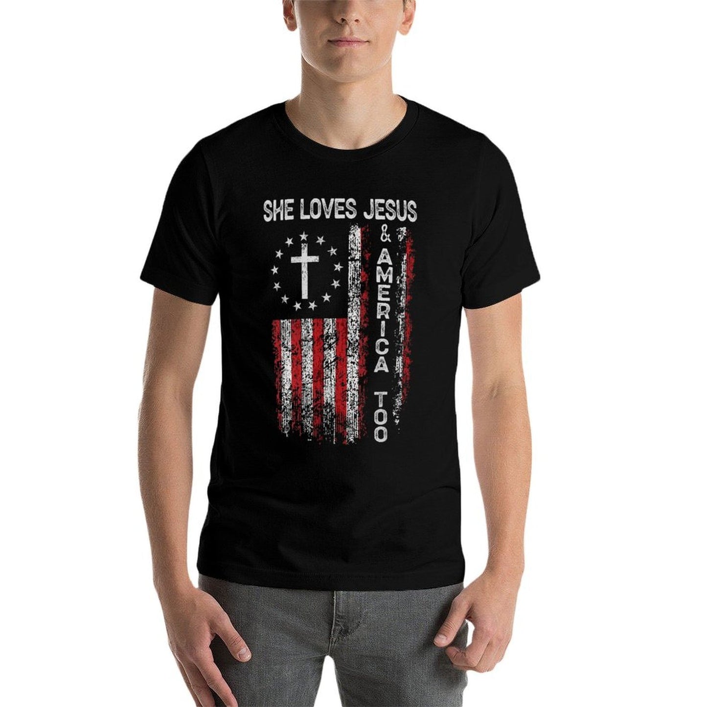 Womens She Loves Jesus And America Too Women USA  Affordable Price T-Shirt