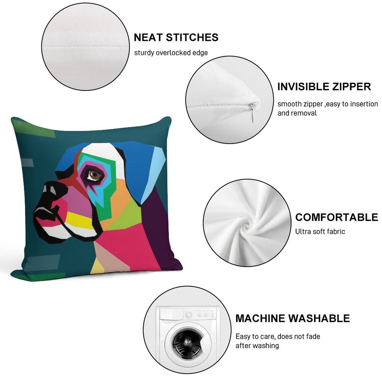 Boxer Soft Short Plush Fabric Throw Pillow