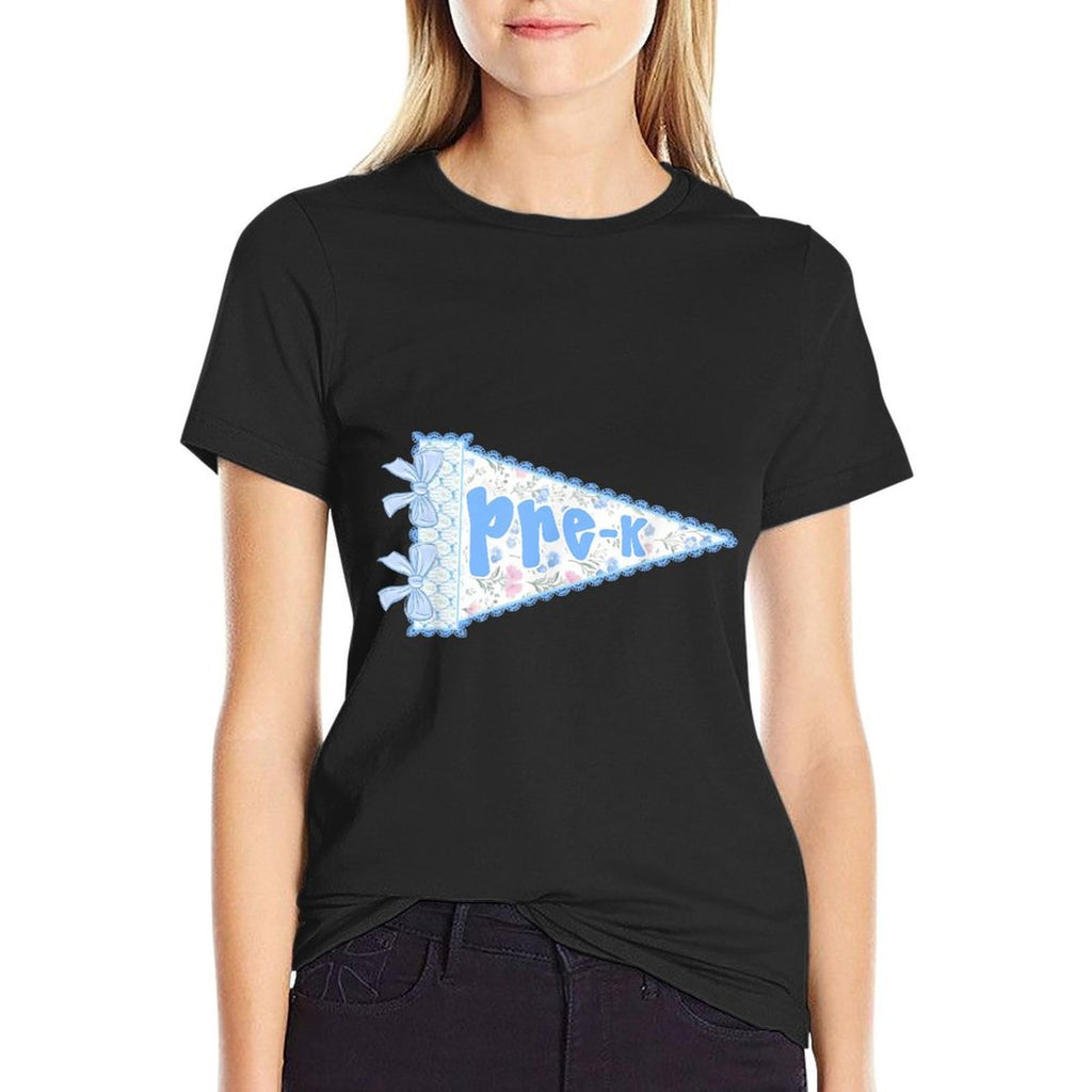 Back To School Preppy Pennant Pre-K Coquette Bow  Stretchy T-Shirt