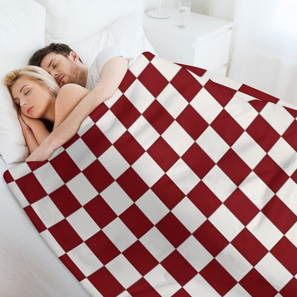 Checkerboard Cherry & Cream Machine-washable Throw Blanket