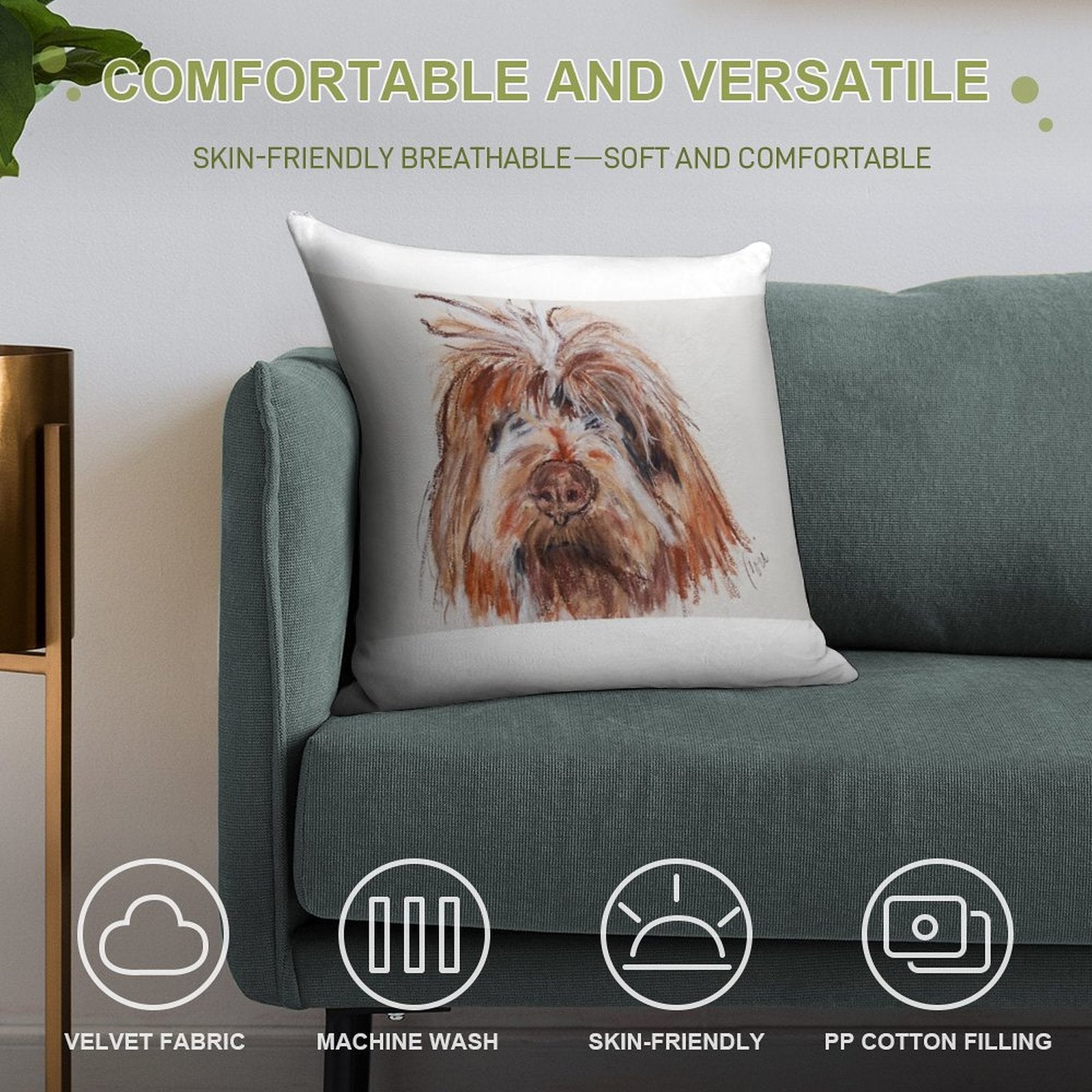 Wirehaired Pointing Griffon Dog Art Soft Luxury Feel Throw Pillow