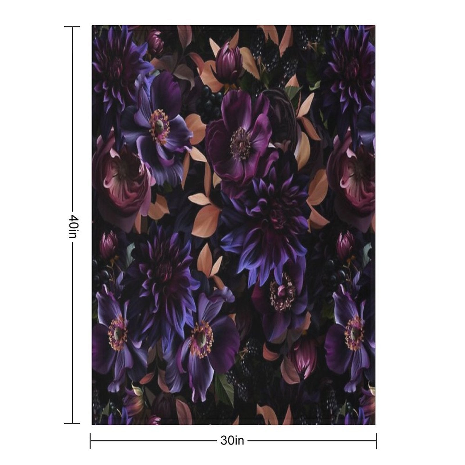 Mystic Moody Dark Florals Nightgarden Compact Throw Blanket