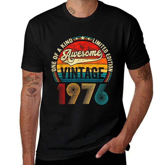 Vintage Born In 1976 Birthday Men Women Retro Bday Party  High-quality Stitching T-Shirt