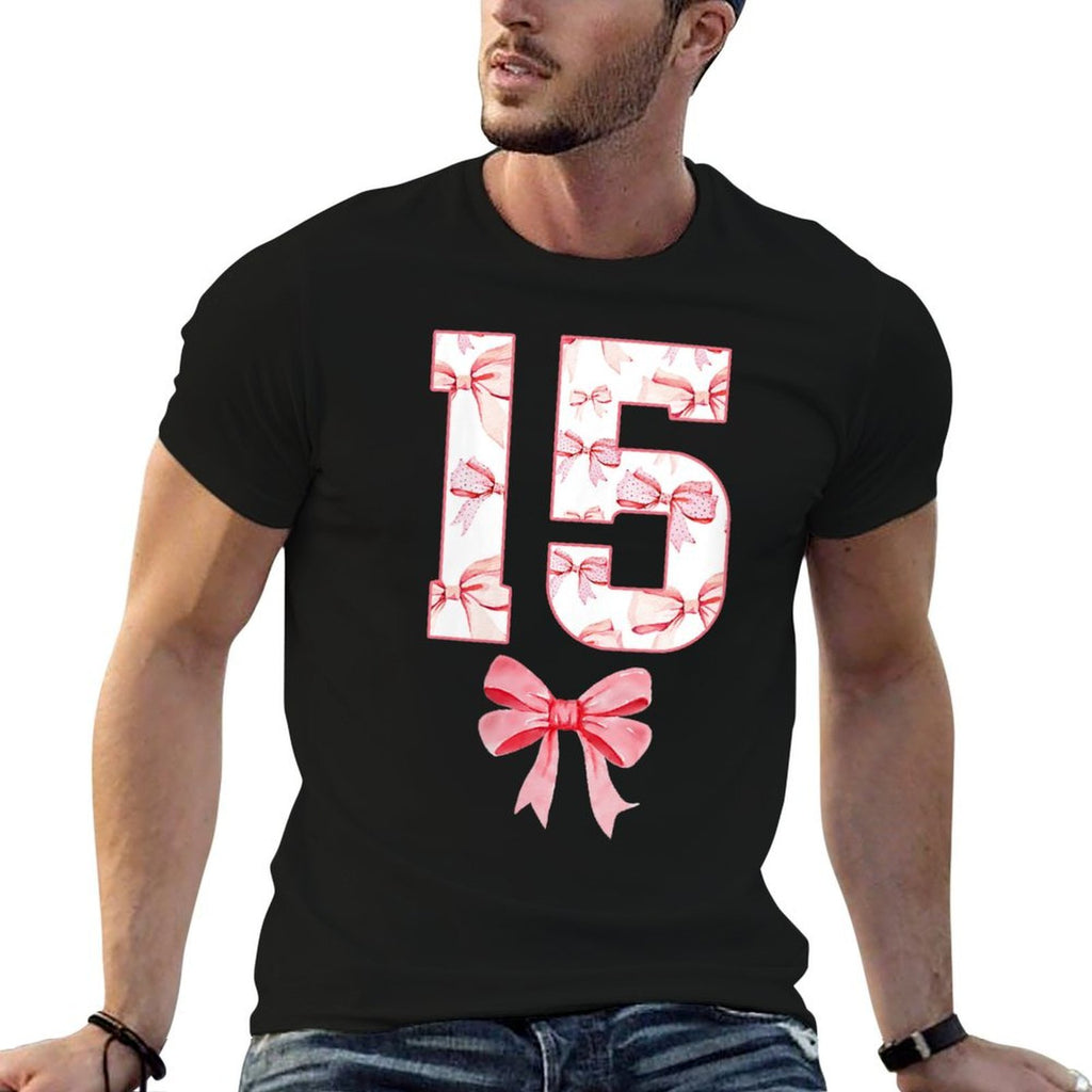 Womens 15th Coquette Birthday Party Fifteen Year Old Bow  Durable T-Shirt